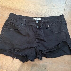 Free People Black Frayed Jean Shorts
